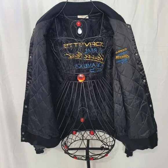 Vintage Auburn Sportswear Men's Black Corvette Satin Bomber Jacket Size XXL